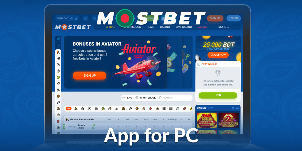 Desktop version of the Mostbet BD application