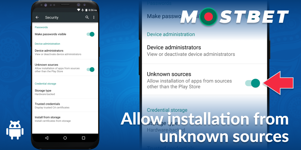 Confirm the installation from unknown sources Mostbet BD