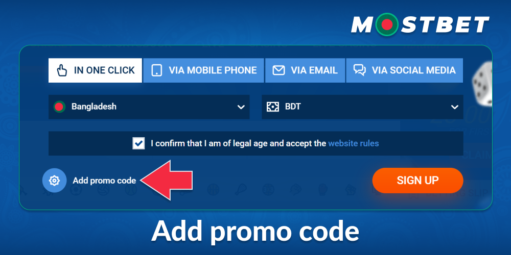 Add a promo code at Mostbet BD
